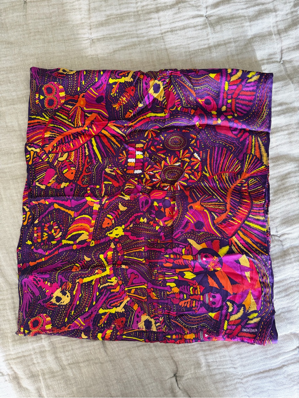 Pineda Covalin 100 Silk Vibrant Purple  Pink Abstract Printed Silk Scarf